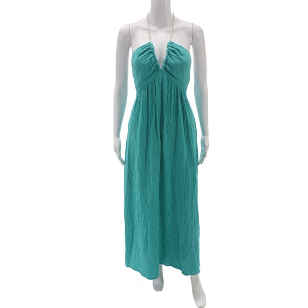 Xirena Womens Green Halter Maxi Dress 100% Cotton Sleeveless Size S